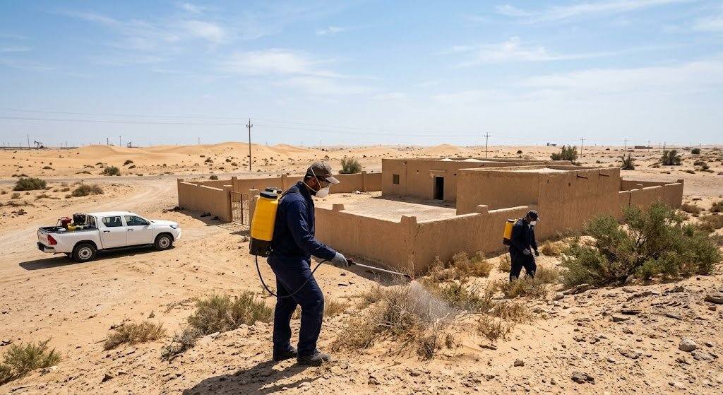فني محترف يقوم برش المبيدات الآمنة ومكافحة الحشرات بدقة وفعالية ضمن خدمات مكافحة حشرات الصديق بالكويت لضمان بيئة صحية ونظيفة وراحة العملاء.